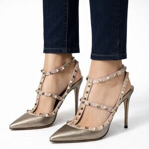 Valentino Garavani Rockstud 100mm Leather Caged Pump Bronze Pink Size 39.5